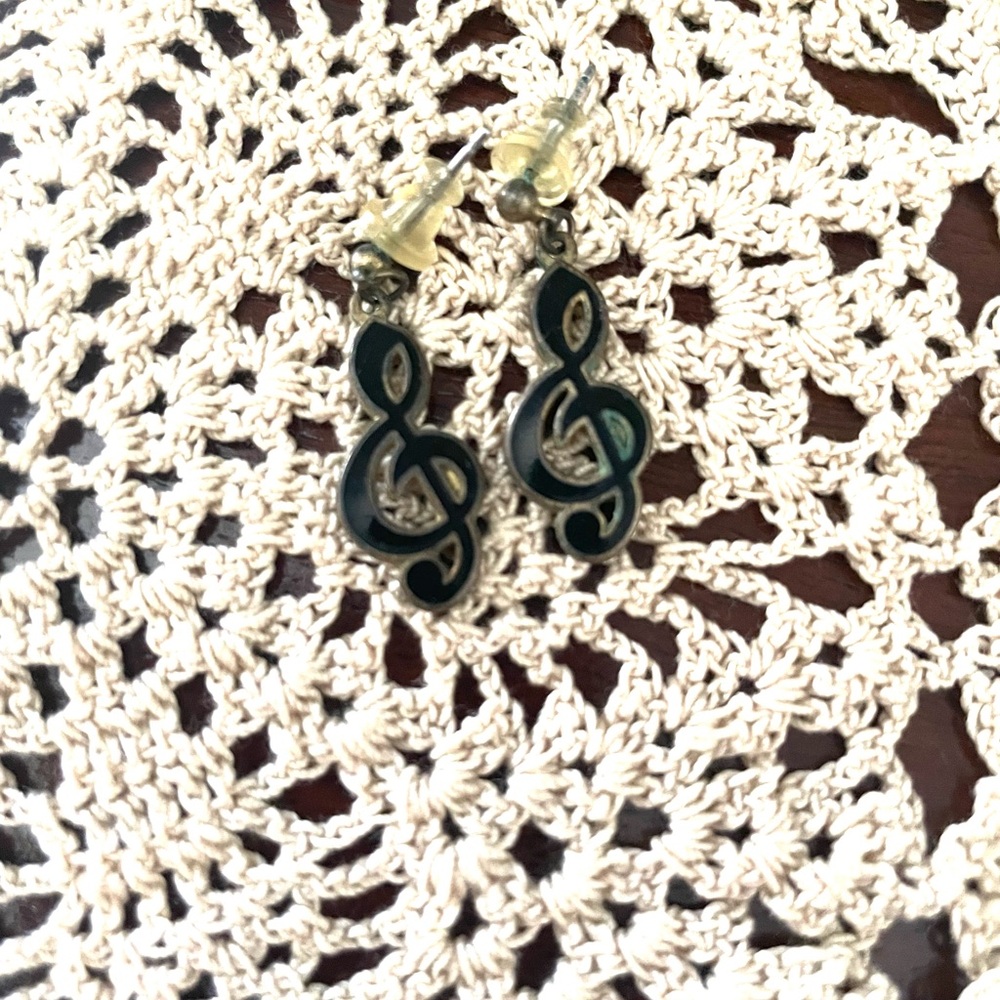 Vintage Black Treble Clef Earrings